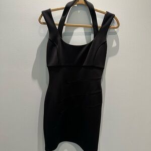 GUESS Size 6 black tight very  stretchy dress  strapy shoulder neckline